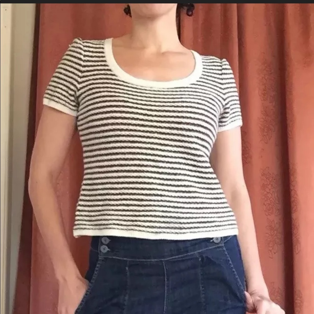 St. John Black and White Striped Short Sleeve Tee